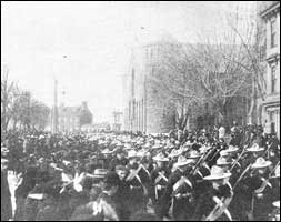 Men of the first Canadian contingent leaving for South Africa. 