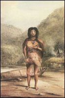 Picture of a Fuegian native by HMS Beagle artist Conrad Martens. 