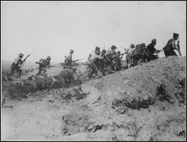 Australian troops charging an 