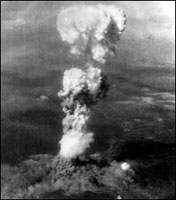 Mushroom cloud rising over Hiroshima, Japan. 