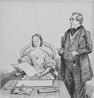 Lord Melbourne "advising" Queen Victoria. 