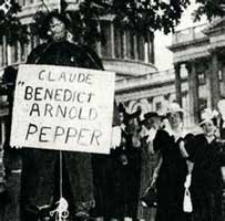 Mothers Against Intervention hung an effigy of Claude Pepper outside the Capitol. 