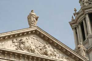 Statue of St. Paul atop St. Paul's Cathedral, London. 