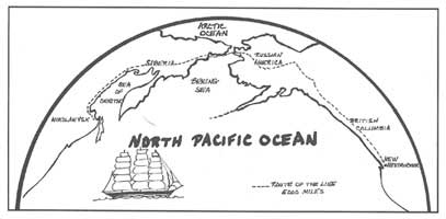 Route of the proposed cable between Washington and Moscow. 